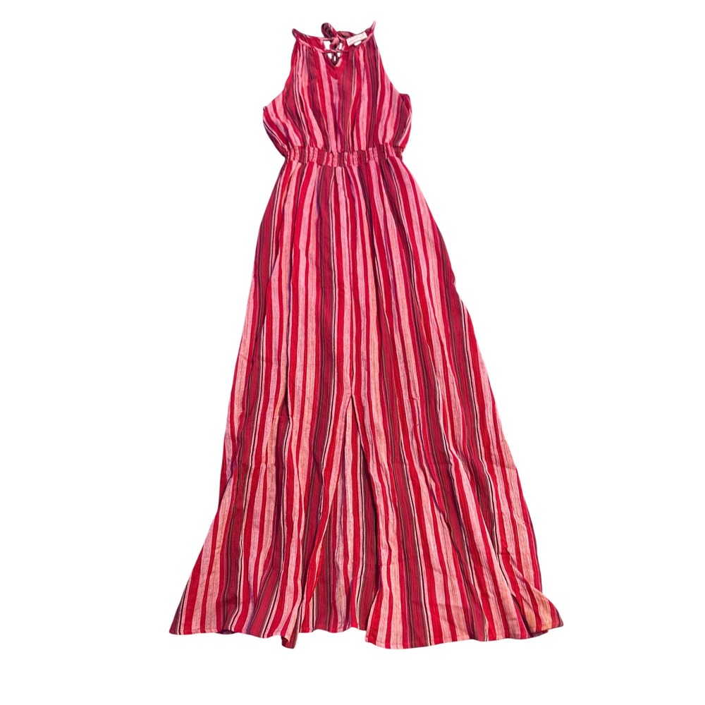 Universal Thread Striped Halter Maxi Dress Red Pink Smocked Waist Boho Size S